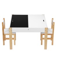 Masuta Activitati 4 in 1 cu 2 scaunele cu spatar -Masa copii cu Tabla de scris cu creta si 4 compartimente de stocare